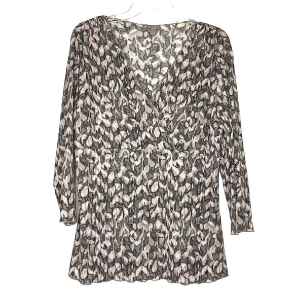 J. Jill Size L Faux Wrap Pink Gray Print 3/4 Sleeve V Neck lightweight Top - Picture 2 of 9
